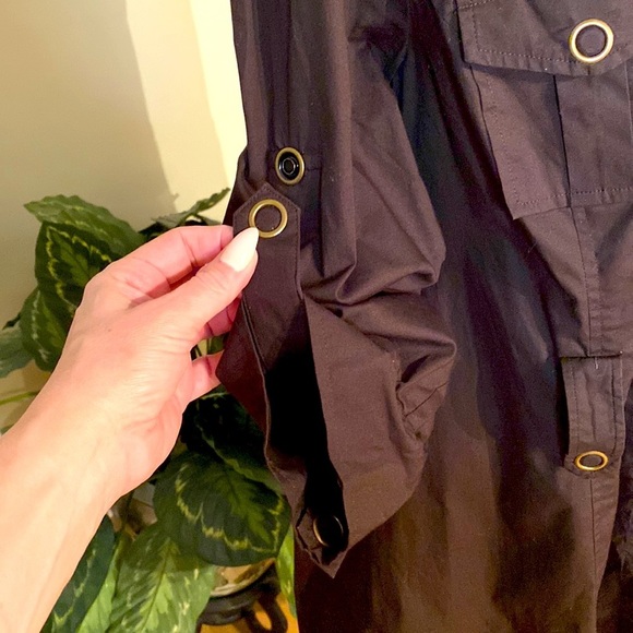 Y2K Bandolino stretch  brown jacket w/ antique brass snaps, belt loops (no belt) - Picture 8 of 12